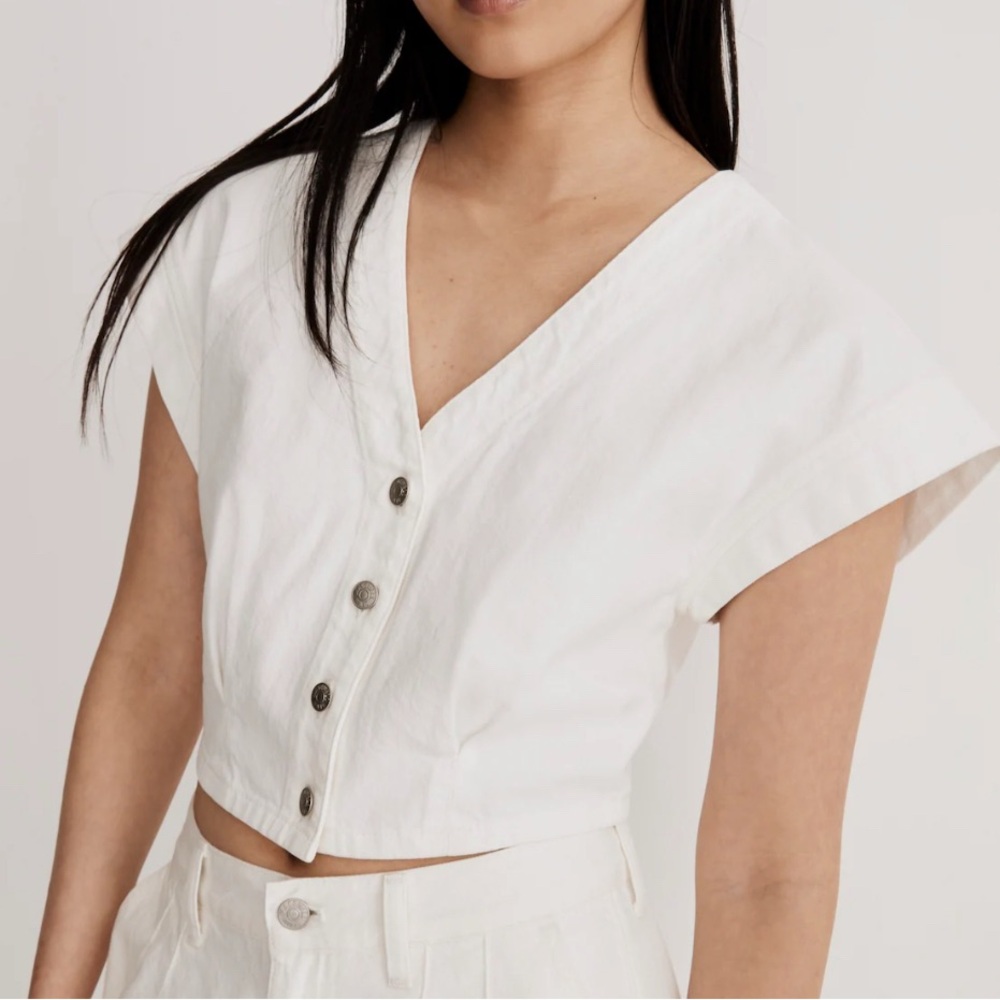 Madewell Denim Cap-Sleeve Crop Top
